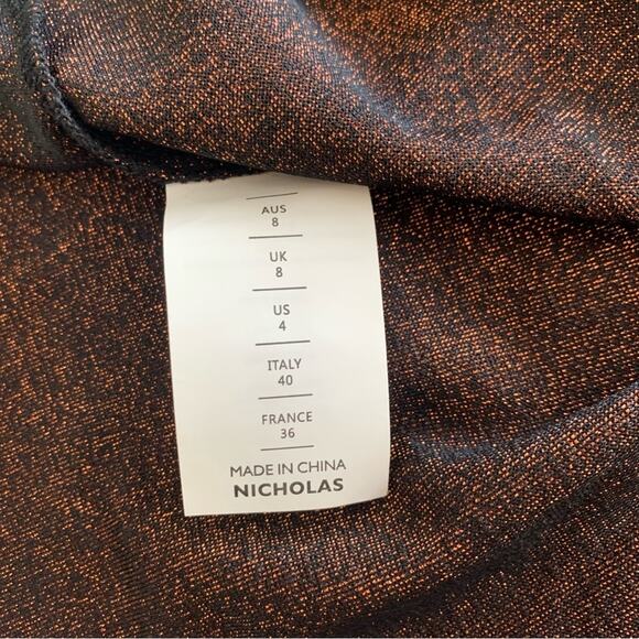 NICHOLAS Jayde Metallic Ruched Pleated Front Hem Slit Bronze Umber Skirt Size 4 - Picture 7 of 9